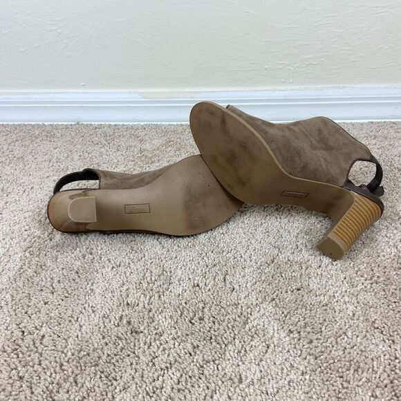 Bass Belted-Heel Open-Toe Suede Leather Booties - Brown - Picture 6 of 6